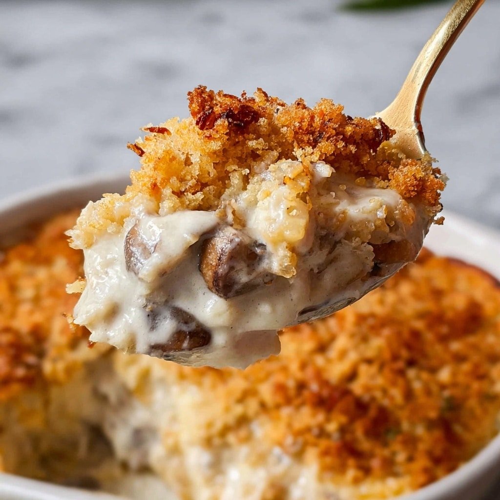 The image shows a close-up of a round white ceramic dish filled with a baked casserole topped with a thick, golden-brown crumb crust that looks crunchy and uneven. The crumb layer has some darker toasted spots and some bubbling sauce spills slightly over the edge of the dish, which rests on a slightly stained shiny metal surface. In the background, there are several similar dishes, all showing the same breadcrumb topping and bubbling sauce. The photo is taken with an iphone --ar 1:1 --v 7
