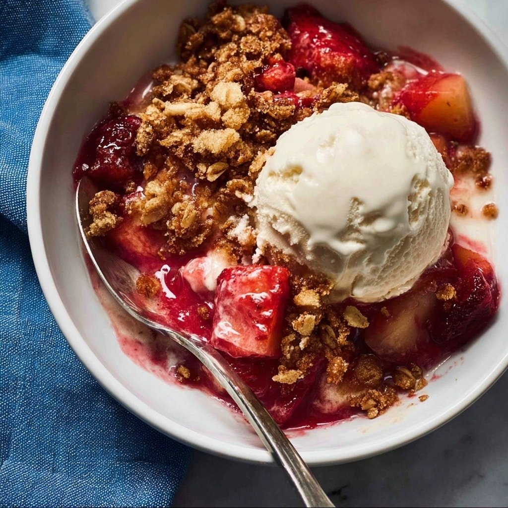 Apple and Rhubarb Crumble with Optional Clumpy Topping and Vanilla Ice Cream Recipe