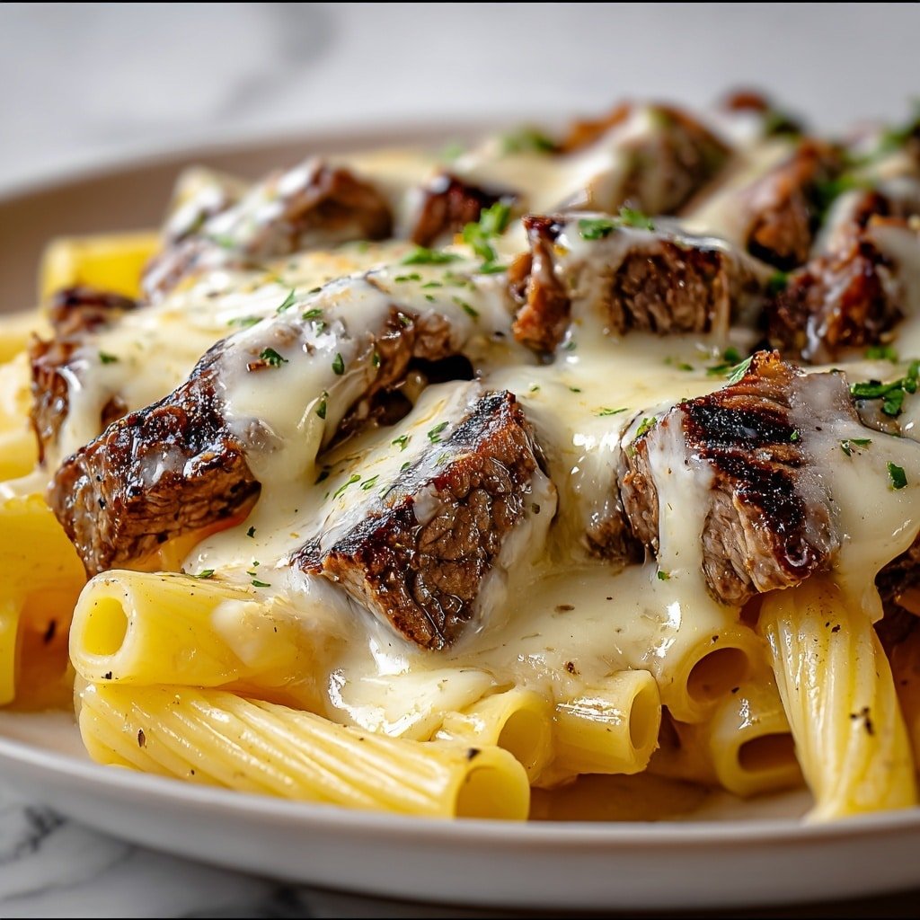 Steak and Creamy Garlic Parmesan Pasta Recipe