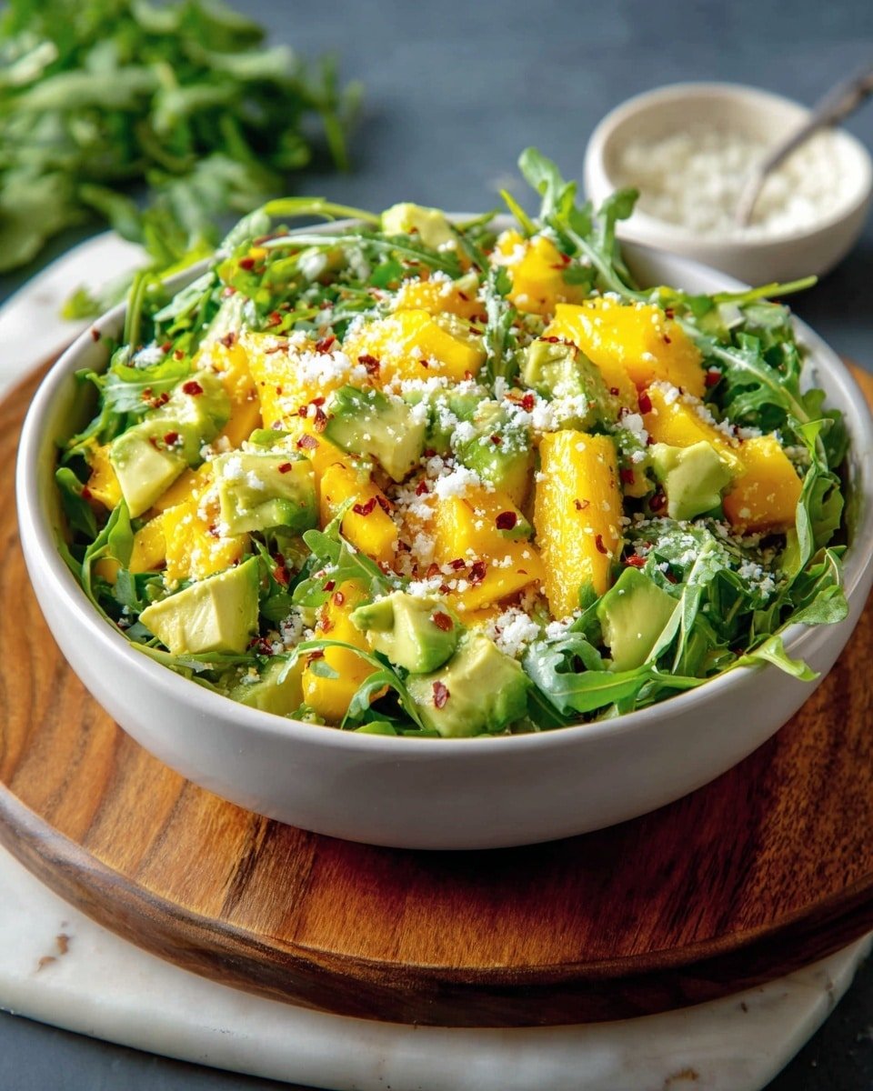 Salade de Roquette, Avocat et Mangue aux Noix Grillées et Feta Recipe - Recipe Image